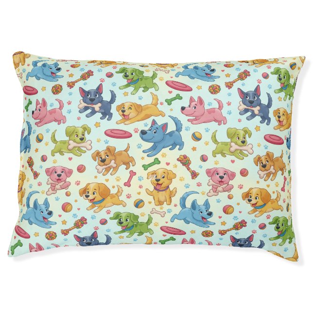 Playful Pups & Toys Whimsical Custom Dog Bed (Front)