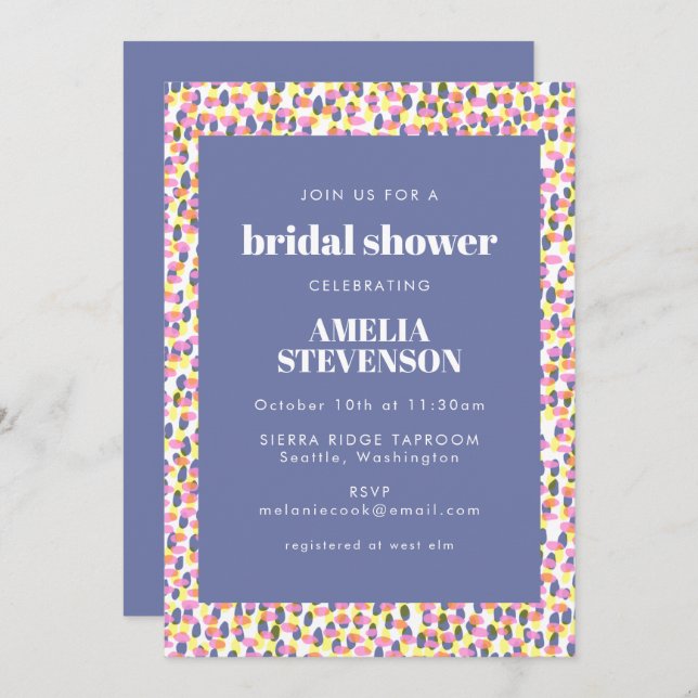 Playful Purple Abstract Dot Pattern Bridal Shower Invitation (Front/Back)
