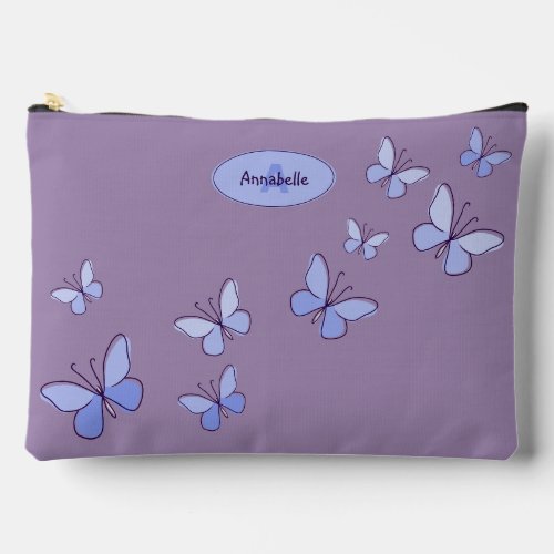 Playful Purple Blue Butterfly Doodle Accessory Pouch