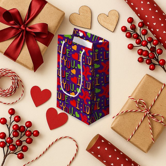 Playful Purple Colorful I Love You Small Gift Bag (Creator Uploaded)