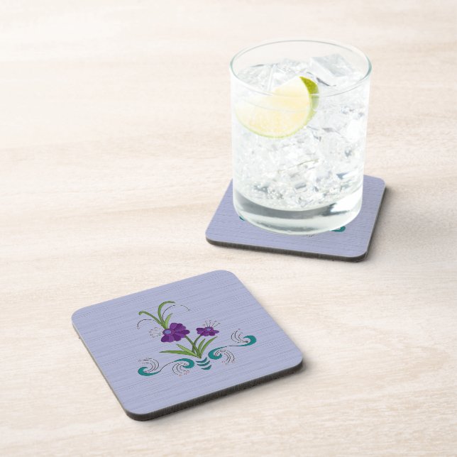 Playful Purple Flower w/Tumbling Teal Swirls 6 pc Beverage Coaster (Right Side)