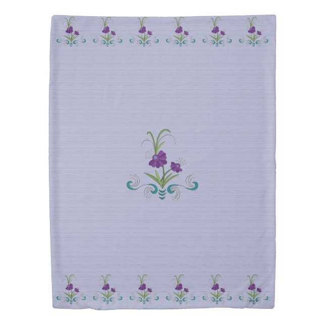 Playful Purple Flower w/Tumbling Teal Swirls Twin Duvet Cover (Front)