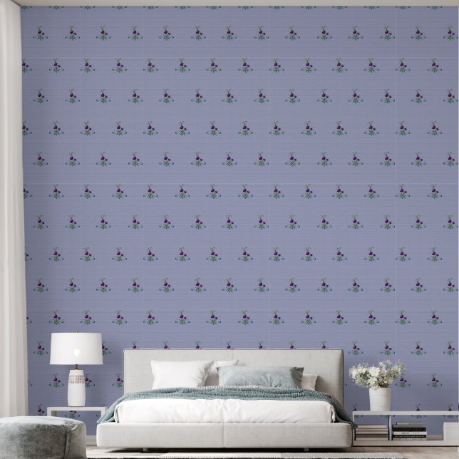 Playful Purple Flower with Tumbling Teal Swirls Wallpaper (Bedroom)
