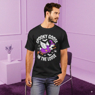 Playful Purple Halloween Goose Witch Cartoon T-Shirt