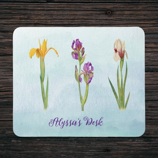 Playful Purple Personalized Irises with Name Mouse Pad (Creator Uploaded)
