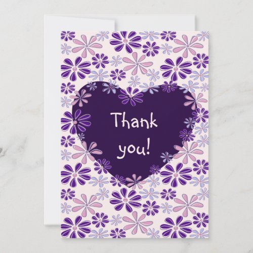 Playful Purple Pink Flower Heart  Thank You Card