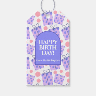 Playful Purple Polka Dot Gift Boxes Birthday  Tags