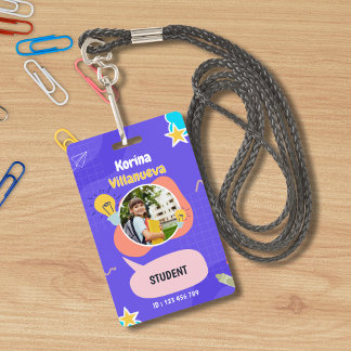 Playful Purple Student ID Card Badge
