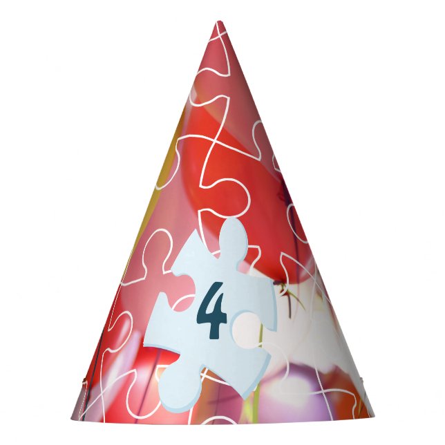 Playful Puzzle 4th Birthday Party Hat (Front)