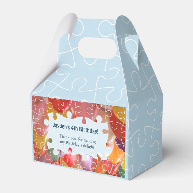 Playful Puzzle Balloon 4th Birthday Party Favor Boxes (Back Side)