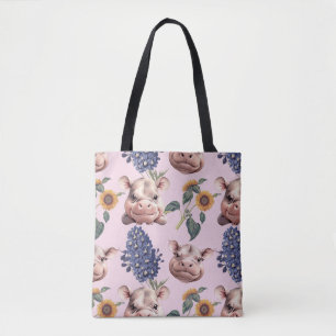 Playful Pygmy Hippo & Floral Tote Bag