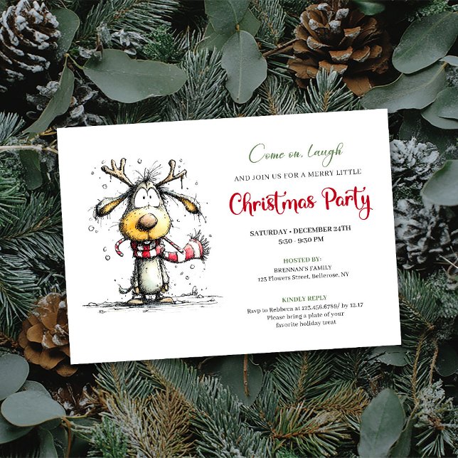 Playful quirky reindeer Christmas party invite (Playful quirky reindeer Christmas party invite

)