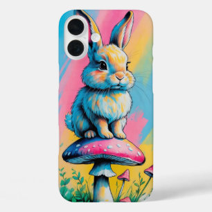 Playful Rabbit on Mushroom Colorful Animal Art iPhone 16 Plus Case