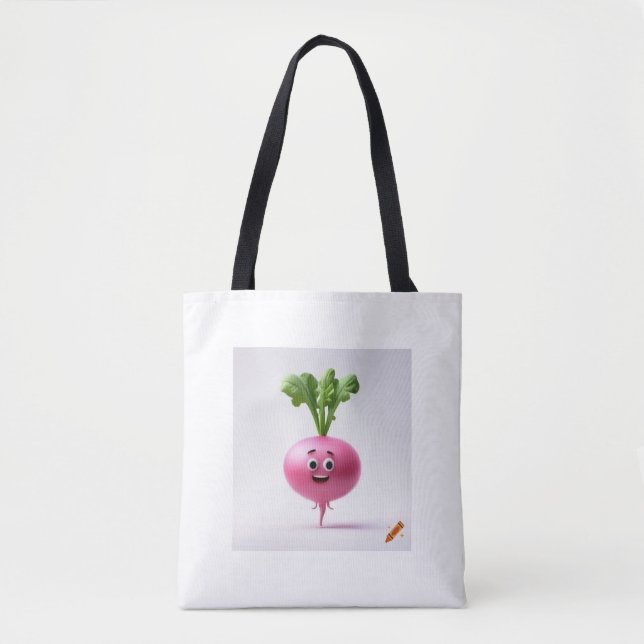 "Playful Radish: Cartoon-Style Design Bag with Smi (Front)