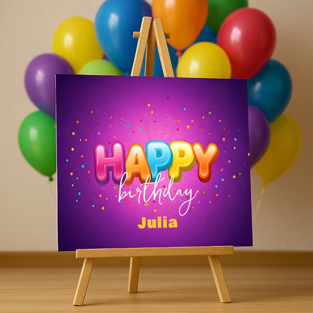 Playful Rainbow Balloon Letters on Purple Birthday Foam Board (Creator Uploaded)