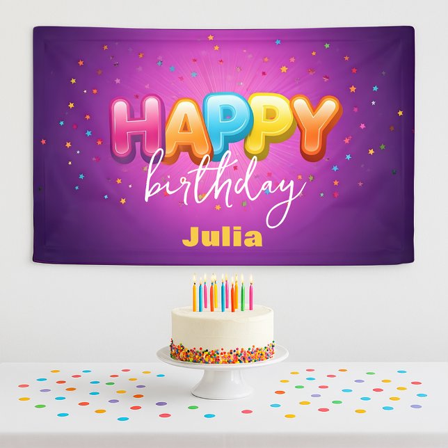 Playful Rainbow Bubble Letters on Purple Birthday Banner (Creator Uploaded)