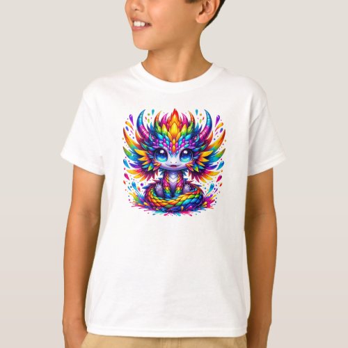 Playful Rainbow Cartoon Dragon with Fantasy Accent T_Shirt