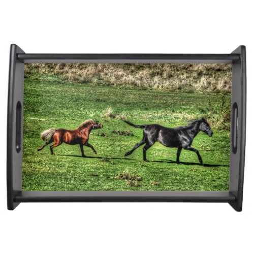 Playful Ranch Horses Horse_lover Nature Photo Serving Tray