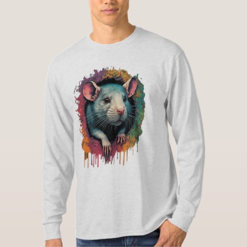 Playful Rat in Paint Splatter T_Shirt