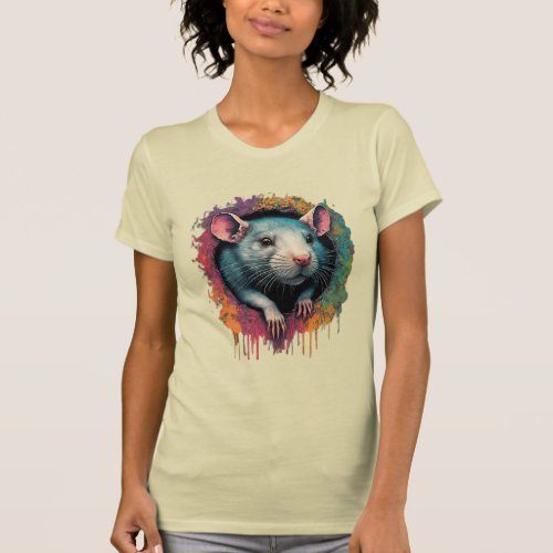 Playful Rat in Paint Splatter women T_Shirt