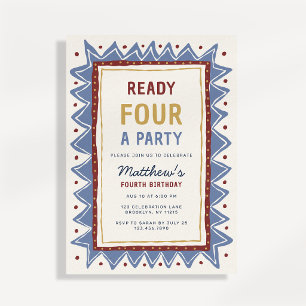 Playful Ready Four a Party Boy Birthday Invitation