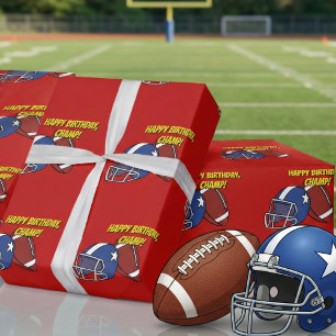 Playful Red American Football Sport Happy Birthday Wrapping Paper