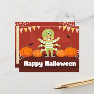 Playful Red and Orange Happy Halloween Holiday Postcard
