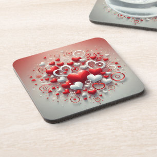 Playful Red and White Hearts Valentine’s Day Beverage Coaster
