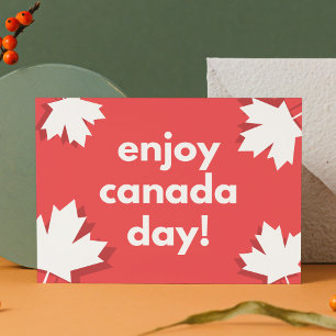 Playful Red and White Modern Maple Leaf Postcard