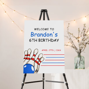 Playful Red & Blue Bowling Themed 6th Birthday Foam Board