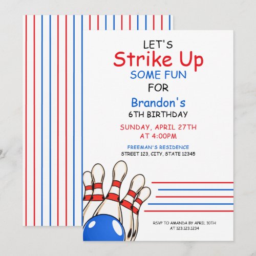 Playful Red & Blue Bowling Themed 6th Birthday