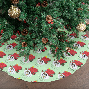 Playful Red Christmas Calico Kitten Holidays Brushed Polyester Tree Skirt