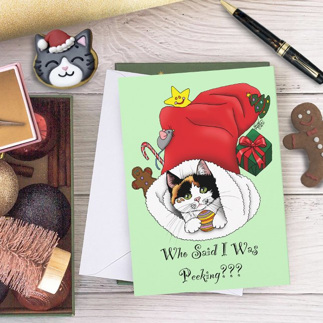 Playful Red Christmas Calico Kitten Holidays Card (Creator Uploaded)
