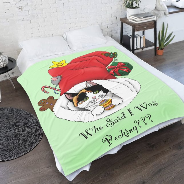 Playful Red Christmas Calico Kitten Holidays Fleece Blanket (Creator Uploaded)