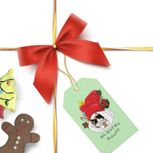 Playful Red Christmas Calico Kitten Holidays Gift Tags