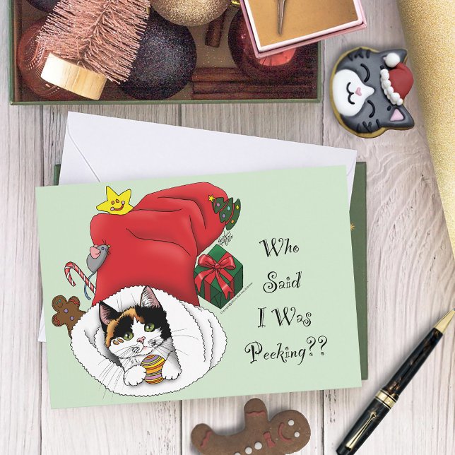 Playful Red Christmas Calico Kitten Holidays Holiday Card (Creator Uploaded)