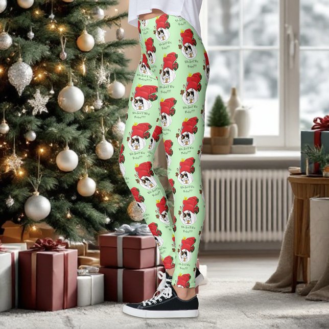 Playful Red Christmas Calico Kitten Holidays Leggings (Creator Uploaded)