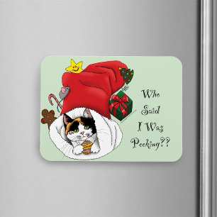 Playful Red Christmas Calico Kitten Holidays Magnet