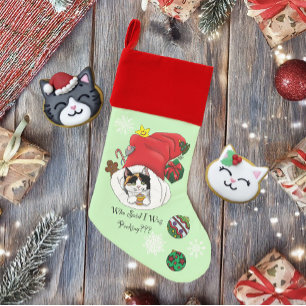 Playful Red Christmas Calico Kitten Holidays Stocking