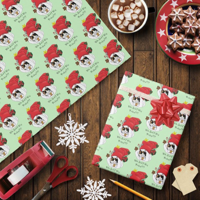 Playful Red Christmas Calico Kitten Holidays Wrapping Paper (Creator Uploaded)