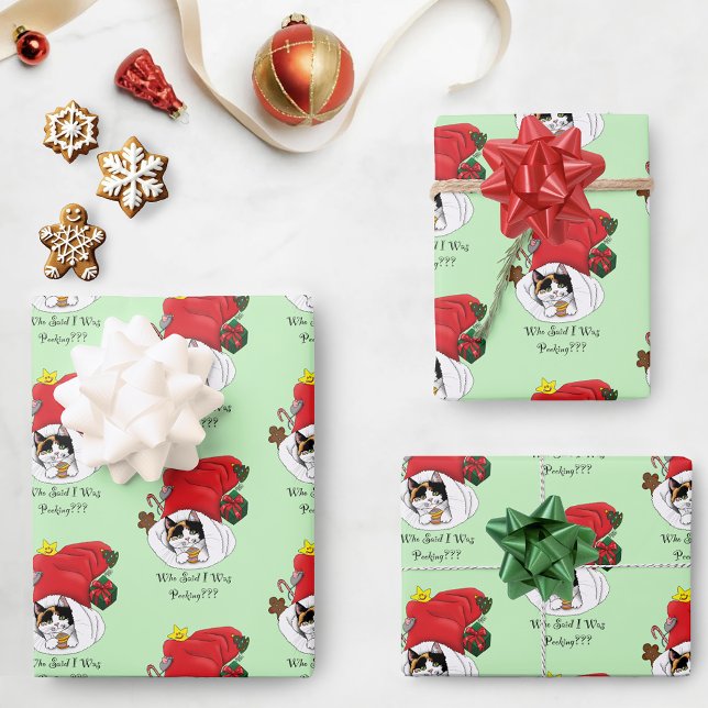Playful Red Christmas Calico Kitten Holidays Wrapping Paper Sheets (Creator Uploaded)