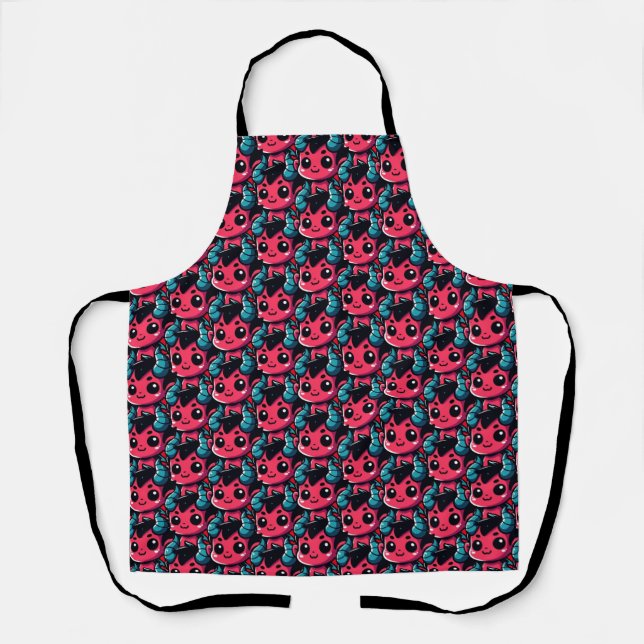 Playful Red Devil - Cartoon, Character, Red, Kawai Apron (Front)