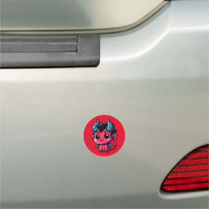 Playful Red Devil - Cartoon, Character, Red, Kawai Car Magnet