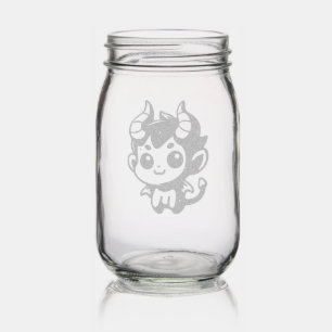 Playful Red Devil - Cartoon, Character, Red, Kawai Mason Jar
