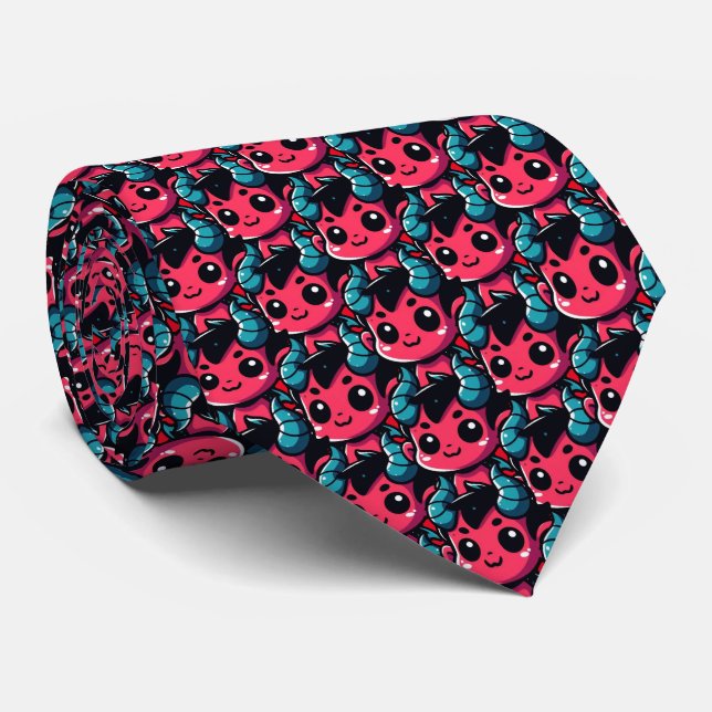 Playful Red Devil - Cartoon, Character, Red, Kawai Neck Tie (Rolled)