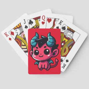 Playful Red Devil - Cartoon, Character, Red, Kawai Poker Cards