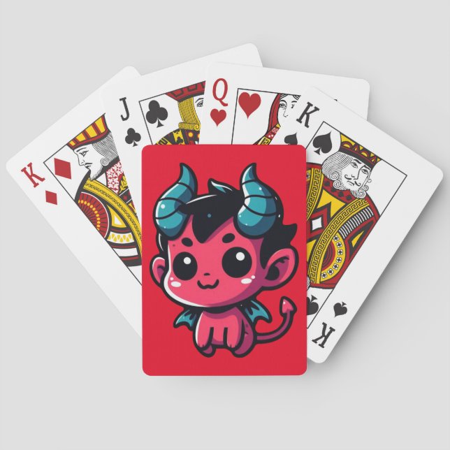 Playful Red Devil - Cartoon, Character, Red, Kawai Poker Cards (Back)