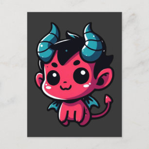 Playful Red Devil - Cartoon, Character, Red, Kawai Postcard