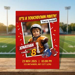Playful Red Football Birthday Party For Kids Invitation
