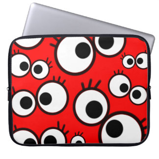 Playful Red Googly Eyes Pattern Laptop Sleeve